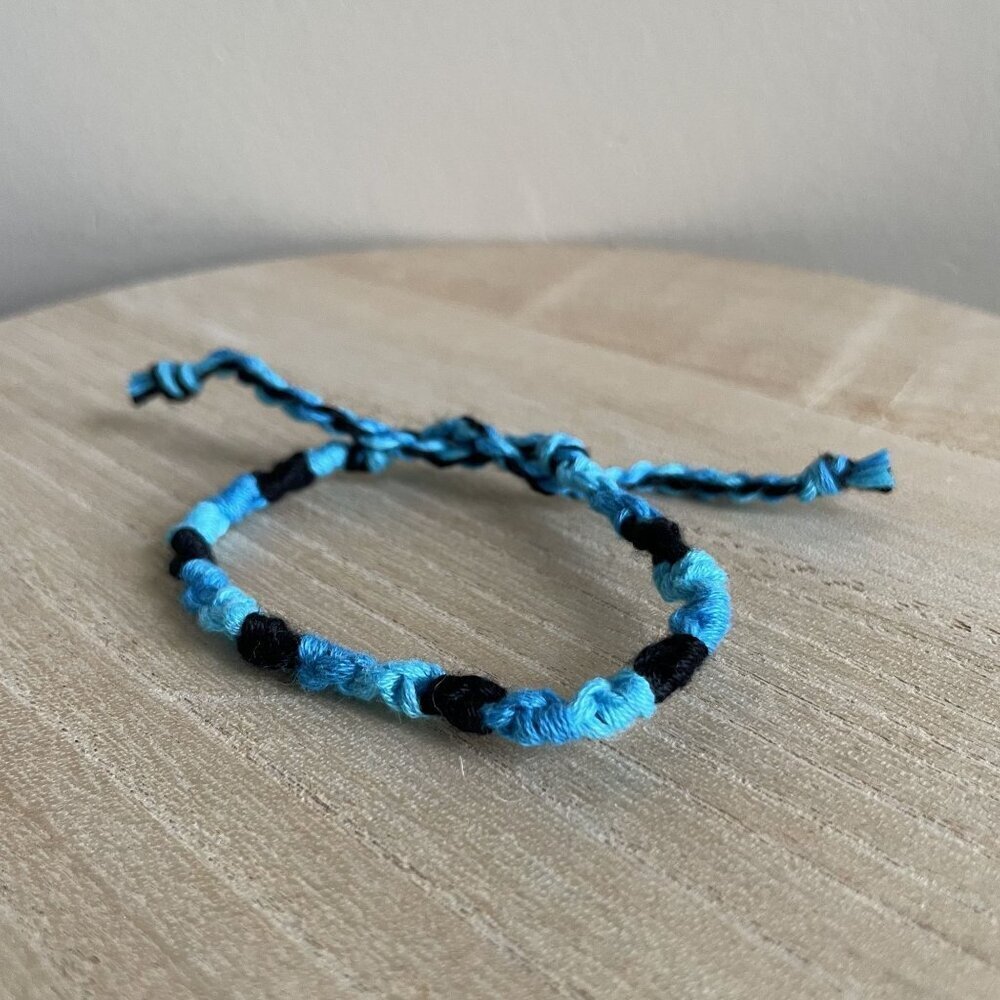 Flossie Woven Friendship Bracelet OS Blue Black Women Cotton Tie Anklet